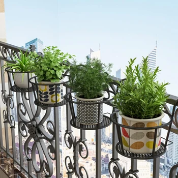 1 adet Demir Sanat Asılı Sepetleri Saksı Balkon Bitki Yuvarlak Rafları Korkuluk Çit Açık Pencere Bonzai Standı Dekorasyon