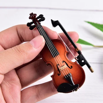 1 takım Yeni Mini Keman Yükseltilmiş Versiyonu Desteği Minyatür Ahşap Müzik Aletleri Koleksiyonu Dekoratif Süsler Modeli