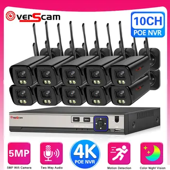 10CH 4K NVR İnsan Algılama Renk Gece Görüş 5MP WiFi Kamera Sistemi Açık IP Güvenlik Kamera İki Yönlü Ses Video Gözetim