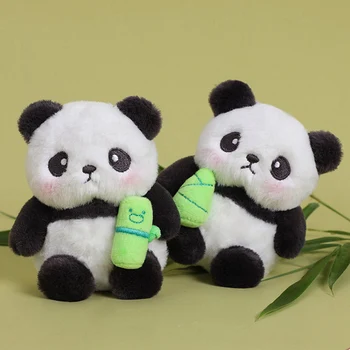 11cm Sevimli Panda bambu filizi Anahtarlık Peluş Kolye Oyuncaklar Kawaii Doldurulmuş Hayvanlar Anahtarlık Çanta Kolye Pandalar Anahtarlık Bebek