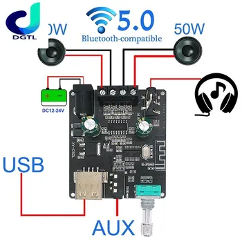 2 * 50W Bluetooth 5.0 güç amplifikatörü D Sınıfı Ses 10W~200W HiFi Stereo Kablosuz Müzik Çalar MiniUSB Ses Kartı App DigitalAMP