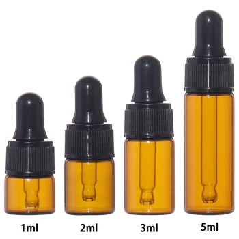 20/50/100 adet 1ml/2ml/3ml/5ml mini Amber Cam Damlalık pipetli şişe Cam Göz Damlalığı Aromaterapi Uçucu Yağ Şişesi