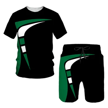 2023 3D Dijital Baskı T-shirt şort takımı 2 Parça Kıyafet Yeni Yaz Avrupa ve Amerikan Büyük Boy erkek Trendi Rahat Eşofman