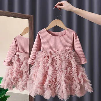 2023 Prenses Katmanlı Elbise Genç Kızlar için Çocuklar Sonbahar Tutu Elbiseler Çocuklar için Bebekler Zarif ve Moda parti giysileri