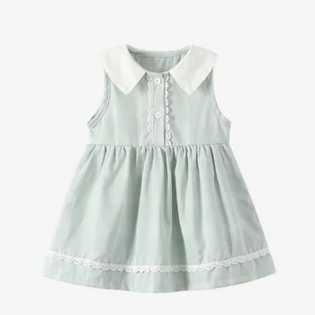 2023 yaz elbisesi Çocuklar için Kız Bebekler Açık Yeşil Kolsuz Sundress Çocuk Kız Şık Butik Toddlers Giyim Kıyafet
