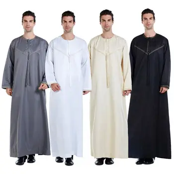 2023 Yaz Yeni erkek Uzun Kollu Elbise Müslüman Yuvarlak Boyun Elbise Moda Düz Renk Arap Etnik Elbise Orta Doğu Dubai Giyim