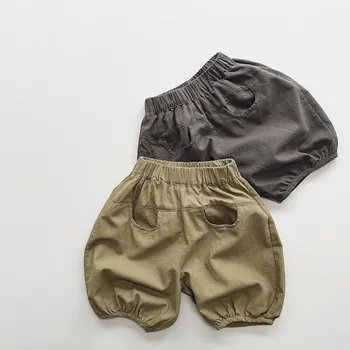2023 Yaz Yeni Çocuk Katı Şort Erkek Bebek Kız Gevşek Rahat Orta Pantolon Moda Çok Yönlü Fener Pantolon Çocuk Giysileri