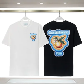 2023 Yeni Kazablanka Portakal Evrim Mektup Logo Baskı T-shirt Çift Üst Erkekler Kadınlar Kısa Kollu Pamuklu T Shirt Grafik Tees