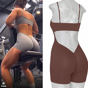 2023 yeni Ped V Kesim Ezme Yoga Setleri Bodysuit Vücut Eğitimi Spor Tek Parça Tulum Dans Kadın yoga kıyafeti Romper