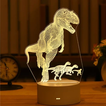 3D Dinozor Gece Lambası Sevimli Çocuklar LED Dino Lamba Güzel USB Akrilik Gözlük Masa Gece Lambası Çocuk Hediye için Lamba yatak odası dekoru
