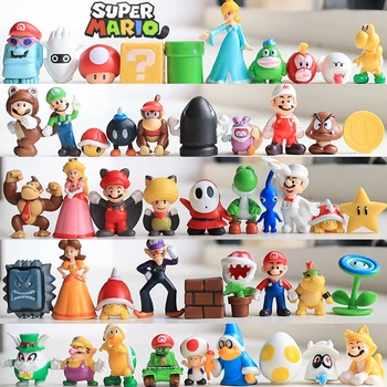 48 adet Bir Set Süper Mario Serisi Aksiyon şekilli kalıp Luigi Yoshi Eşek Kong Wario Bowser çizgi film bebeği Masaüstü Dekorasyon Çocuk Hediye