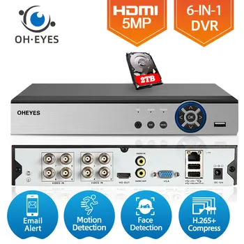 6 İn 1 8CH 5MP AHD DVR Hibrid Video Yüz Algılama Desteği 5MP AHD Kamera 4MP IP Kamera CCTV Dijital Gözetim Video Kaydedici