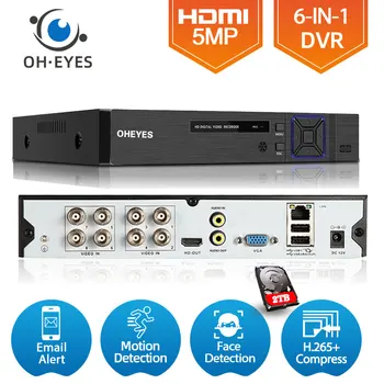 8CH 6 İN 1 DVR NVR Hibrid Kaydedici 5MP Yüz algılama CCTV Dijital Gözetim Video Kaydedici H. 265 XMEYE AHD DVR Sistemi 4CH