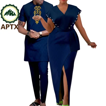 Afrika Çift Elbise Erkekler Maç Kıyafetler Rahat Gömlek Pantolon 2 ADET Set Kadın V Yaka Elbise Sevgilisi Parti Balo düğün elbisesi TY23C070