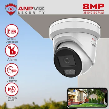 Anpviz 8MP 4K POE IP Kamera Açık 24/7 Tam Renkli 30m CCTV Video Gözetim IP67 Max 512GB SD Kart H. 265 + Ses işık alarmı