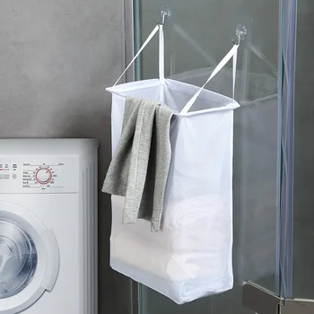 Asılı çamaşır sepeti Net Çanta İle Sticker Duvara Monte Kirli giysi saklama Sepeti Banyo Organizatör file çanta çamaşır sepeti