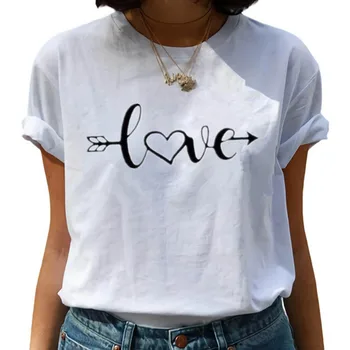 Aşk T Shirt Kadın Yaz Casual Tişörtleri Tees Harajuku Kore Tarzı Grafik Üstleri 2022 Kawaii Kadın T-shirt Kadın Giyim