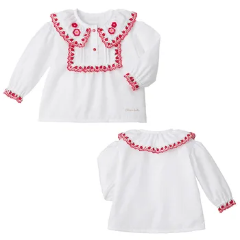 Bahar Yeni Kız Uzun Kollu Gömlek Çiçek Nakış Bluzlar Prenses Tarzı Bluz Bebek Kız Gömlek Japon Çocuk Giyim
