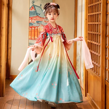 Bahar Çocuklar Tang Takım Elbise Performans Kıyafet çin elbisesi Kızlar için Çin Halk Dans Kostümleri Oryantal Retro Nakış Hanfu