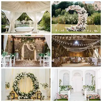 Bahçe Düğün Arka Planında Fotoğraf Gelin Duş Parti Dekorasyon Özel Perde kemerli kapı Çiçekler fotoğraf kabini Arka Plan