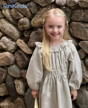 Bebek Kız Prenses Elbise Lolita Tarzı Sonbahar Bebek Kız Elbise Uzun Kollu Vintage Çizgili Elbise Yenidoğan Çocuklar Parti Elbiseler
