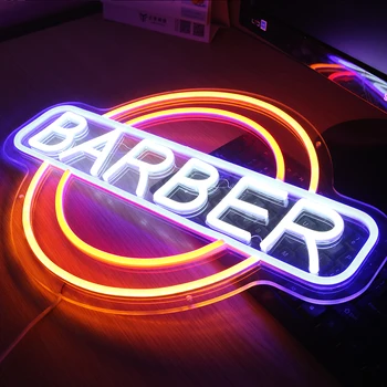 Berber Led Neon burcu ışık şeffaf esnek USB Powered duvar asılı berber Dekor işletme levhaları
