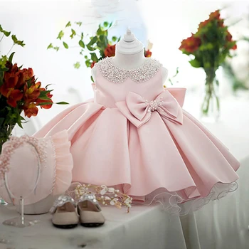 Beyaz Düğün saten kurdele Elbise Prenses Elbise çocuk Vaftiz Elbise Doğum Günü Partisi Vaftiz Elbise Kız Giyim