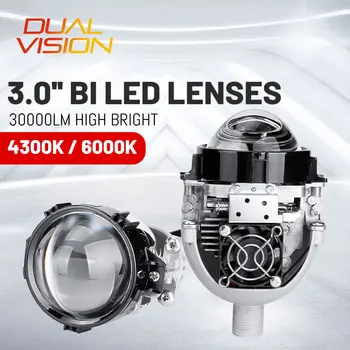 Bi LED Projektör Lens 30000LM 4300 K 6000 K LED H4 H7 9005 9006 HB3 HB4 Yüksek ışın Düşük ışın Spot Kefenlerle Araba Aksesuarları