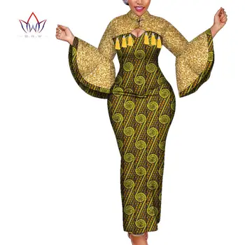 BintaRealWax Afrika Elbiseler Kadınlar için Vestidos Zarif Parlama Kollu Maxi Elbise Püsküller ile Geleneksel Afrika Giyim WY2127