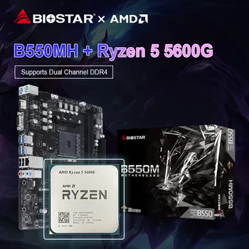 BIOSTAR Yeni B550MH AMD B550M Oyun Anakart + AMD Ryzen 5 5600G R5 5600G CPU İşlemci M. 2 Nvme Sata3 AM4 soket placa mae