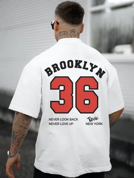 Brooklyn 36 New York Baskı Erkek Pamuk Kısa Kollu Kişilik Tüm matematik T-Shirt Nefes O-Boyun Trend Erkek Tee Giyim