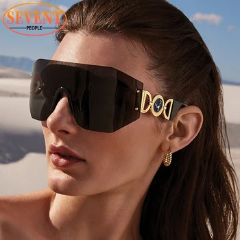 Büyük boy Kalkan Güneş Gözlüğü Kadın 2023 Lüks Marka Tasarımcısı Moda Çerçevesiz güneş gözlüğü Erkekler İçin Yeni Trend Düzensiz Sunglass