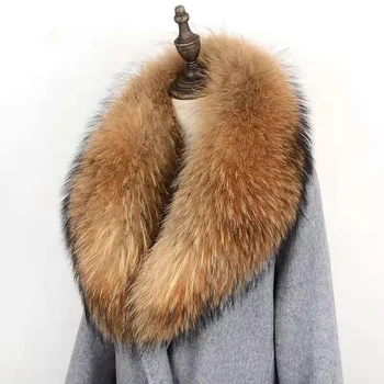 Büyük Rakun Kürk Yaka Kış Kadın Gerçek Kürk Eşarp Büyük Kürklü Doğal Kürk Şal Çözgü lüks boyun ısıtıcı yaka Ceket ceket