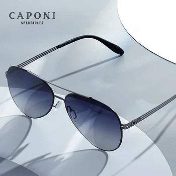 CAPONI Pilot Naylon erkek Güneş Gözlüğü Degrade Polarize Açık Paslanmaz Çelik güneş gözlüğü Vidasız Tasarım UV400 Tonları CP7056