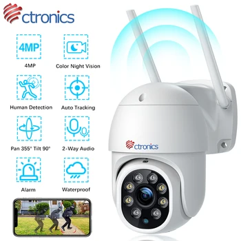 Ctronics 5MP WiFi Kamera Açık PTZ 360 Güvenlik IP Kamera İnsan Algılama Otomatik İzleme CCTV 4MP 1080P Gece Görüş 2 yönlü Konuşma