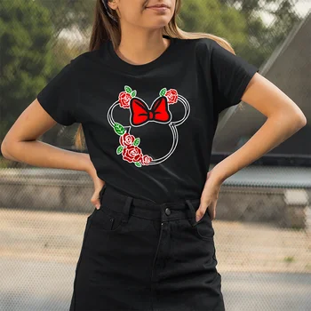Disney Yeni Yaz Tshirt Serisi Kadın Minnie Mouse Kafa Güzel Kawaii Harajuku Sevimli Baskı Kısa Kollu Gevşek Ve Rahat