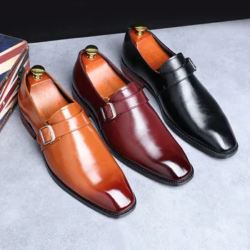 Dört Mevsim Yeni Klasik Kemer Toka Tasarım Özel Büyük Boy Deri Ayakkabı erkek Düğün İş Resmi Deri Ayakkabı P034