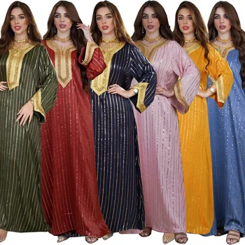 Elbise Orta Doğu Dubai Müslüman Polyester Pamuk Şerit Damgalama Özellikli Dantel Damgalama Elmas Suudi Arabistan Gece Elbisesi