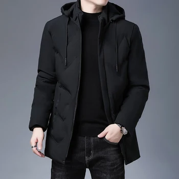 Erkek Giyim En Kaliteli Yeni Marka Kapşonlu Casual Moda Uzun Kalınlaşmak Dış Parkas Ceketler Kış Rüzgarlık Palto Tops 4XL
