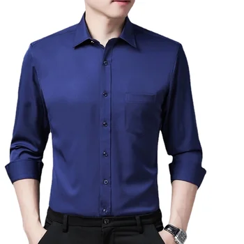 Erkek Klasik Sıkı İpeksi Olmayan demir Elbise Gömlek Cepsiz İş Ofis Uzun Kollu Standart Fit Kırışıklık Ücretsiz Rahat Gömlek