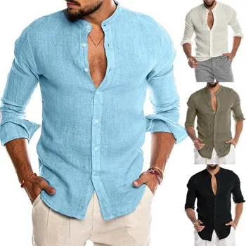 Erkek Rahat Bluz Gömlek Gevşek Üstleri Uzun Kollu Tee Gömlek İlkbahar Sonbahar Yaz Rahat Yakışıklı Erkek Gömlek