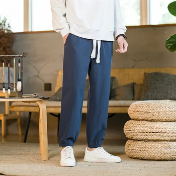 Erkek Çin Geleneksel Harajuku Yaz Giydirin Yeni Düz Renk Erkek Pantolon Gevşek Spor Baggy Streetwear Erkekler Gevşek Pantolon