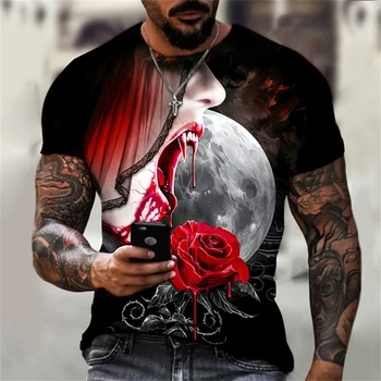 Erkekler / Kadınlar Grafik Kafatası Çiçek Çiçek baskılı T-Shirt Sevimli 90s Tarzı Vintage 3D Baskı Üstleri siyah T Shirt