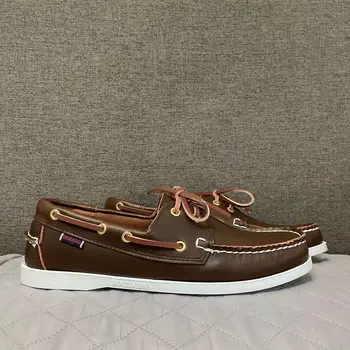 Erkekler Otantik Sebago Docksides Ayakkabı-Premium Deri Moc Toe Lace Up Tekne Ayakkabı AC027