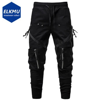 Erkekler Y2K Kargo Pantolon Fermuarlı Cebi Taktik Techwear Ninja koşucu pantolonu Siyah Moda Streetwear Pantolon Punk Sweatpants Pantolon