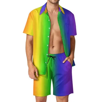 Gökkuşağı Degrade erkek Plaj Takım Elbise Premium 2 Adet Koordinatları en Kaliteli Eğlence Eur Boyutu