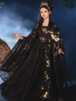 Hanfu Elbise Kadınlar Çin Geleneksel Hanfu Elbise Cadılar Bayramı ve Karnaval Cosplay Kostüm Partisi Kıyafet Siyah Hanfu Gömlek + Etek + Ceket