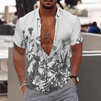 Hawaii Tropikal Bitki Baskı erkek gömleği erkek 3D Baskı Tatil Gömlek Büyük Boy Üst