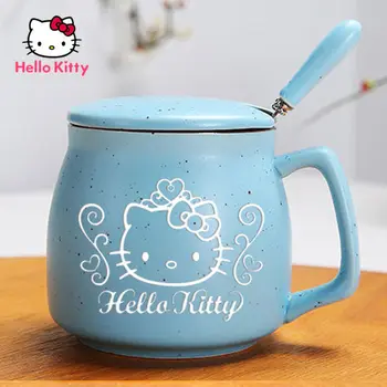 Hello Kitty Su Bardağı Kupa Kadın Sevimli Kahvaltı Yulaf Ezmesi Fincan Hello Kitty seramik kapaklı bardak kaşık
