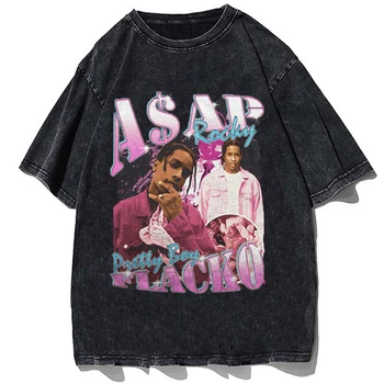 Hip Hop Kısa Kollu T Gömlek Streetwear Grafik Baskı Erkekler Yıkanmış Tişört Moda Vintage Punk Yaz %100 % Pamuk Tees giyim